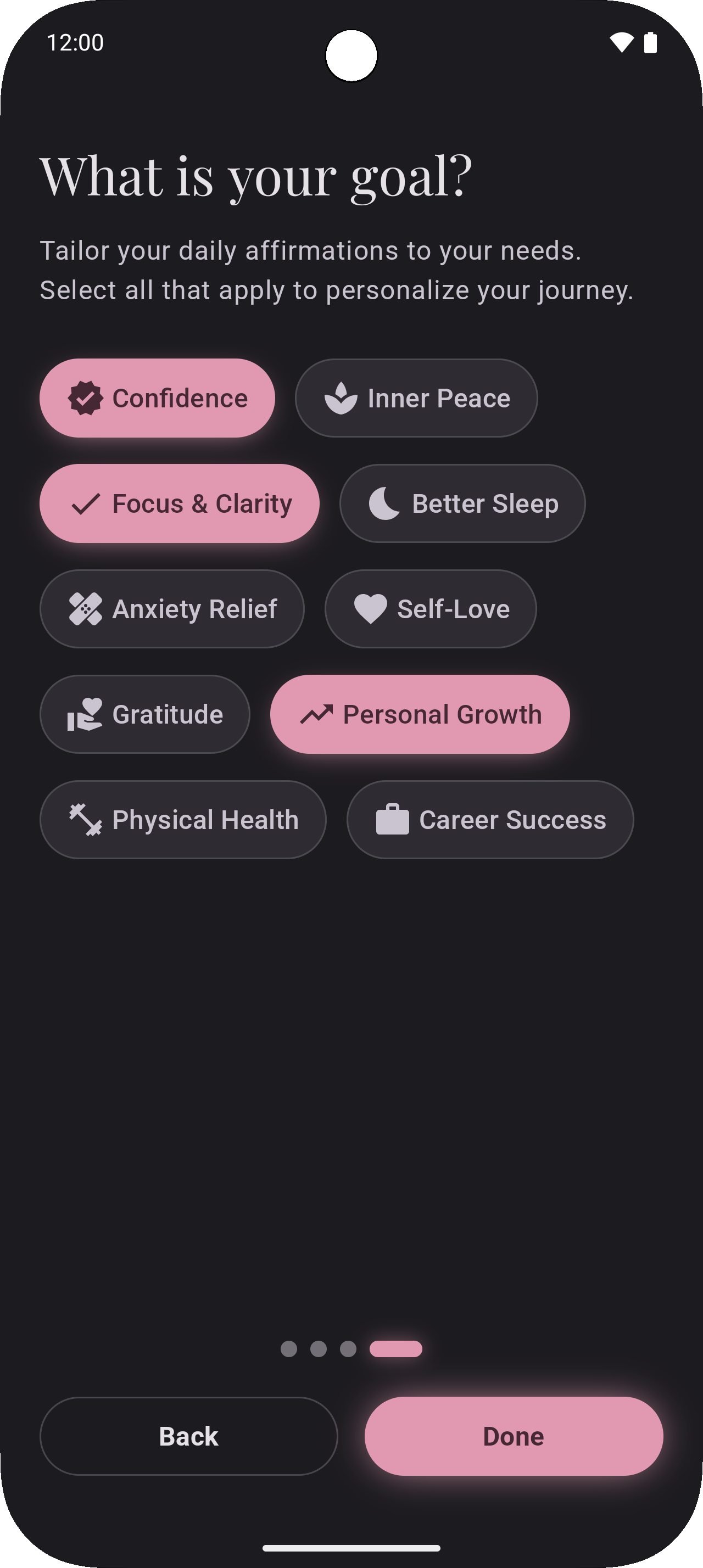 SoulSpeak goals screen