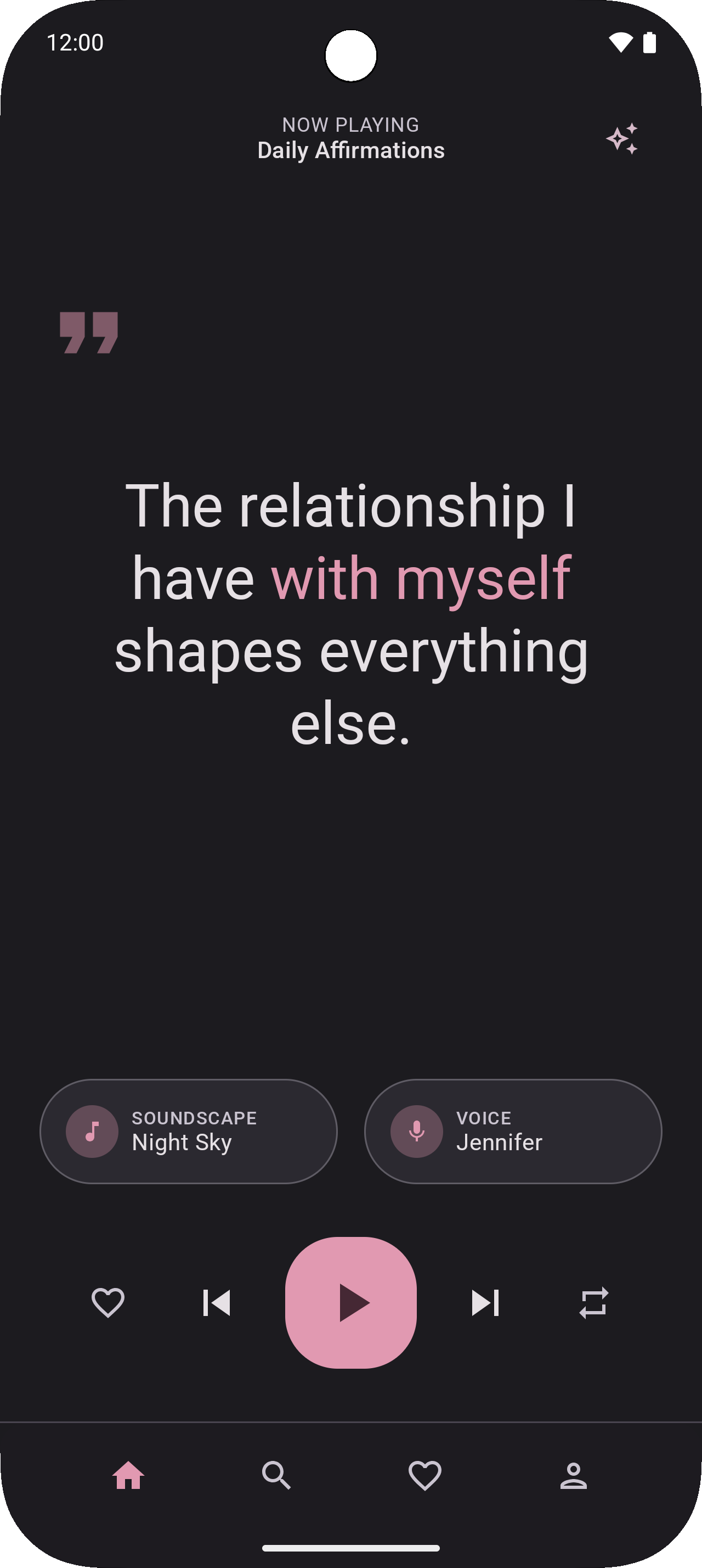 SoulSpeak affirmation screen